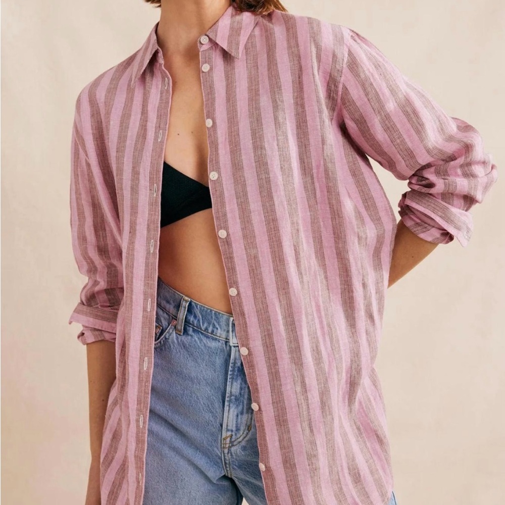 Boden Pink and White Striped Button Down Shirt